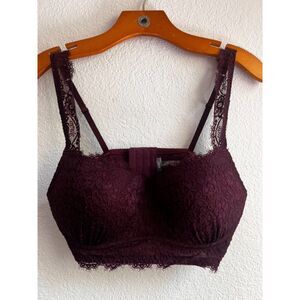 New Aerie Lace Eyelash Lightly Lined Wireless Bra - Wine - Size Large